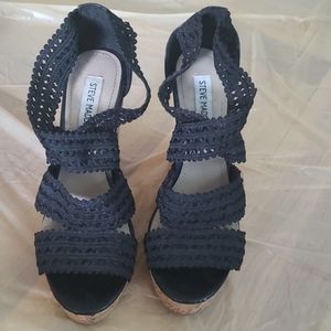 Steve Madden Wedge Strappy Black Sandals